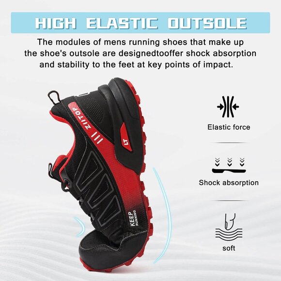 Trail Running Shoes Men Black-red Hiking Shoes Outdoor Breathable Walking Shoes - Picture 7 of 7